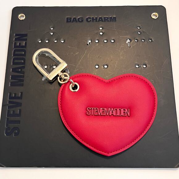 Steve Madden Red Heart Mirror Bag Charm Gold Keychain NEW - Picture 1 of 5